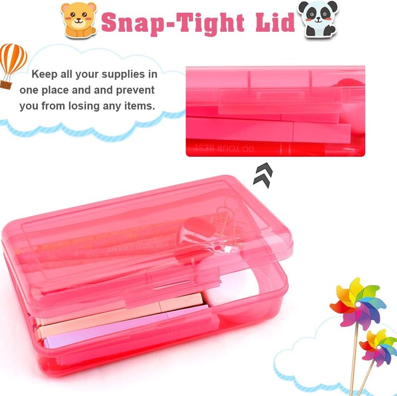 BOEIAC Pencil Box, Plastic Clear Pencil Case, 1 Pack Large Capacity Hard Pencil Case, Clear Crayon Box with Snap-tight Lid Stackable Design, Plastic Storage Box for Office Supplies, Pink Style 2 - Image 4